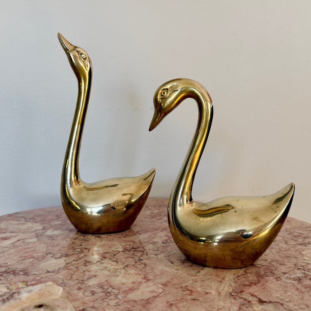 1950s Made in Taiwan Vintage Brass/Gold-toned Swan Figurines